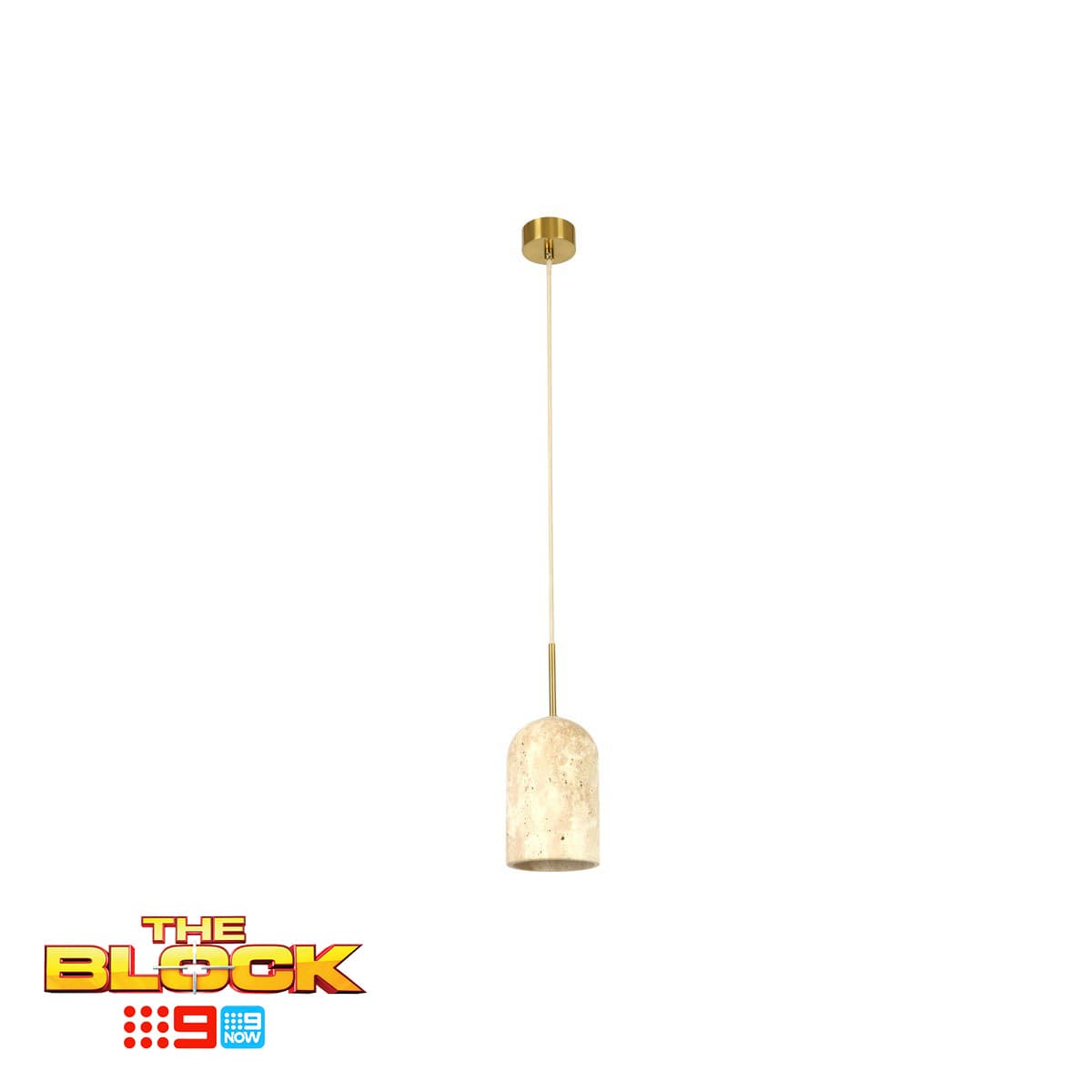Made by Mayfair Rhodes 1 Light Small Pendant in Natural Travertine with Aged Brass Details-img-1