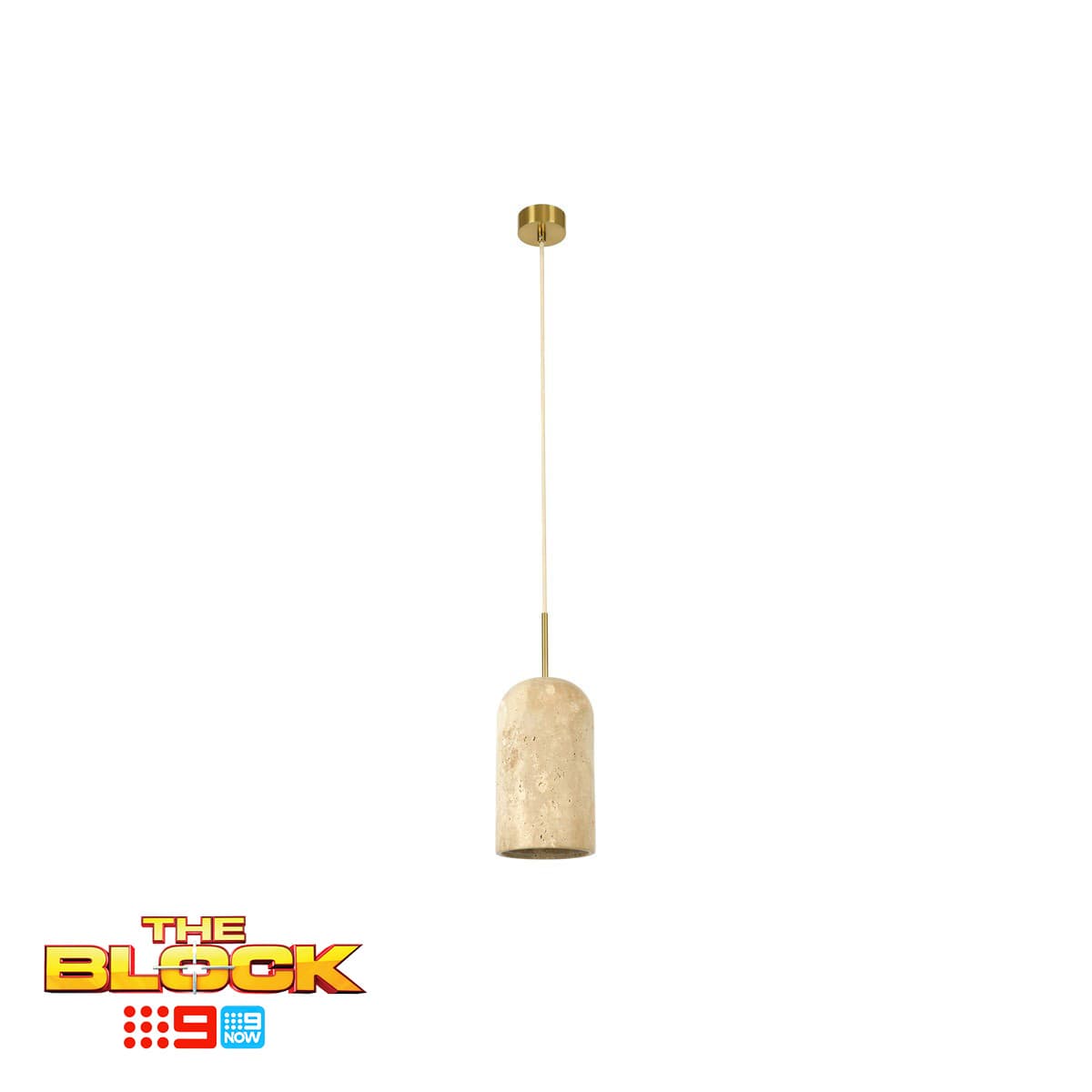 Made by Mayfair Rhodes 1 Light Large Pendant in Natural Travertine with Aged Brass Details-img-1