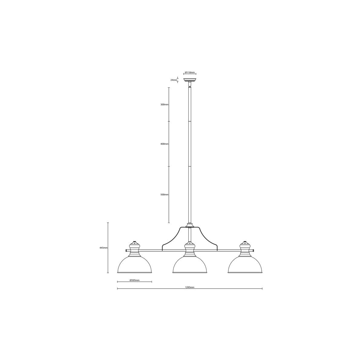 Alfred 3 Light Bar Pendant in Black