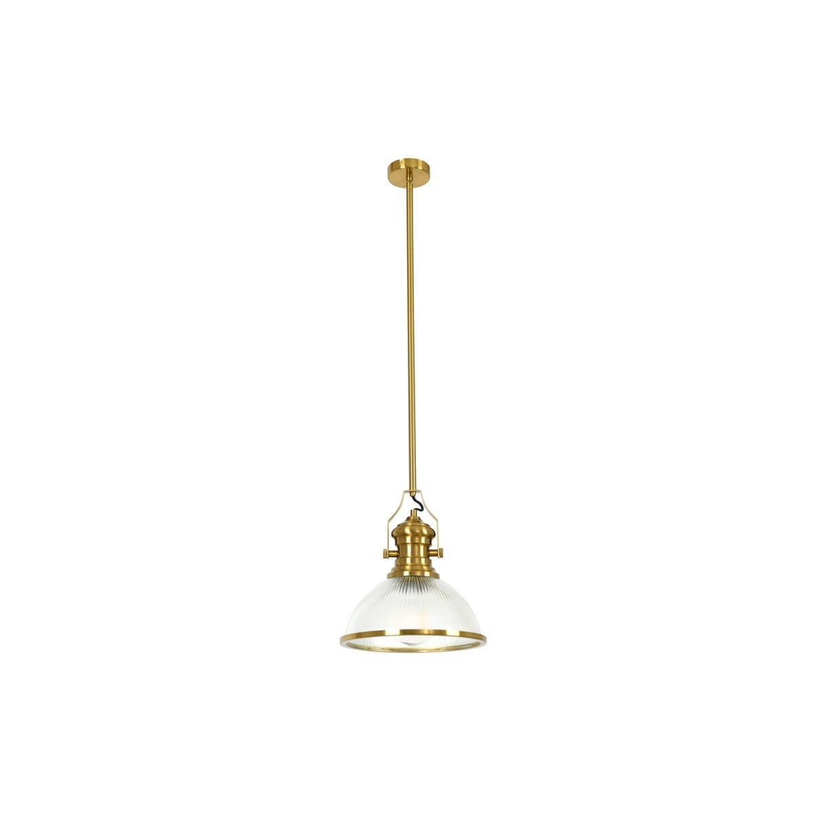 Alfred 1 Light Pendant in Aged Brass with Ribbed Clear Glass
