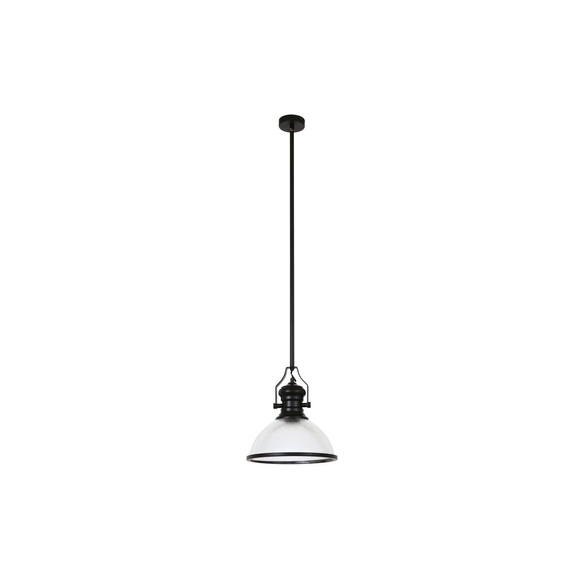 Alfred 1 Light Pendant in Black with Ribbed Clear Glass