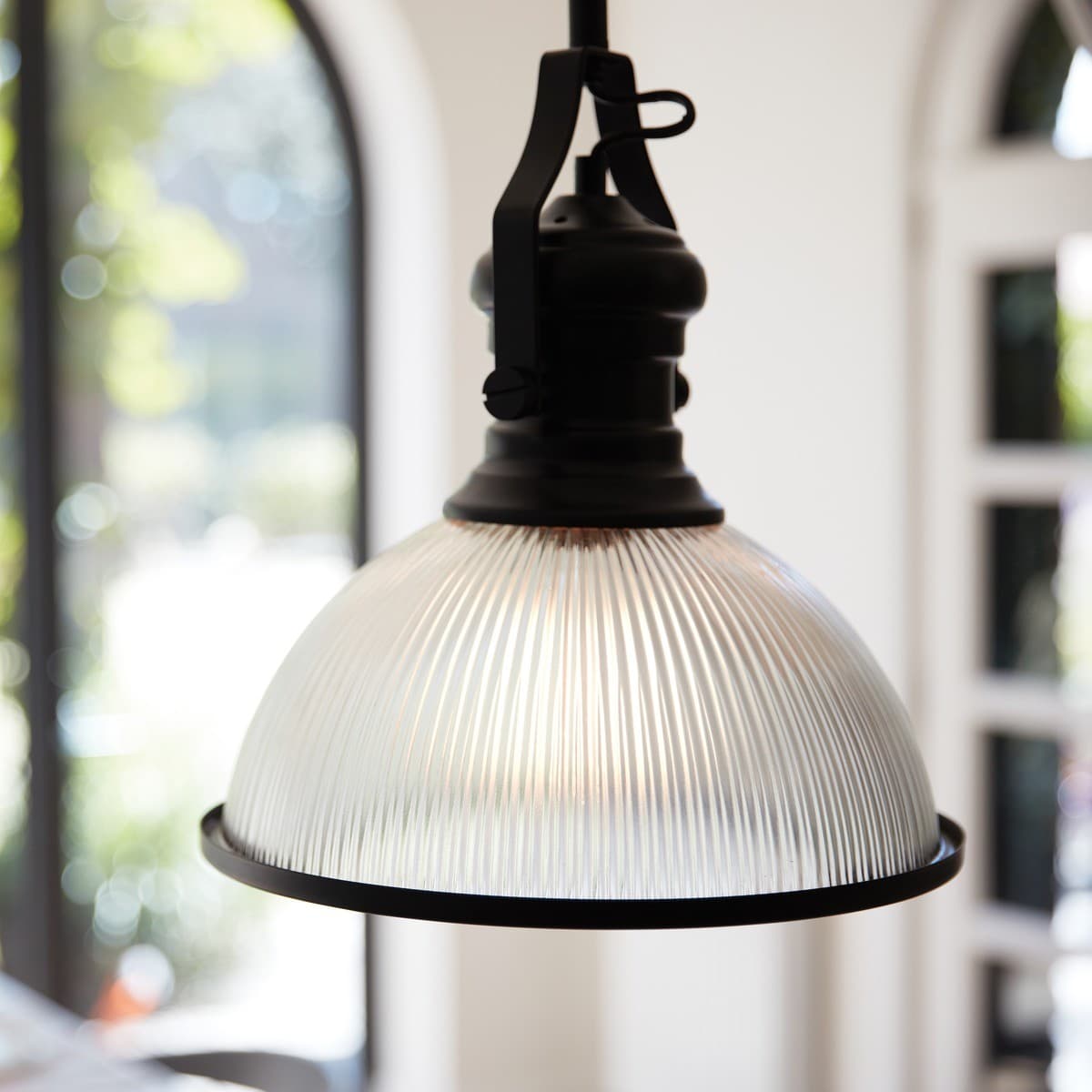 Alfred 1 Light Pendant in Black with Ribbed Clear Glass