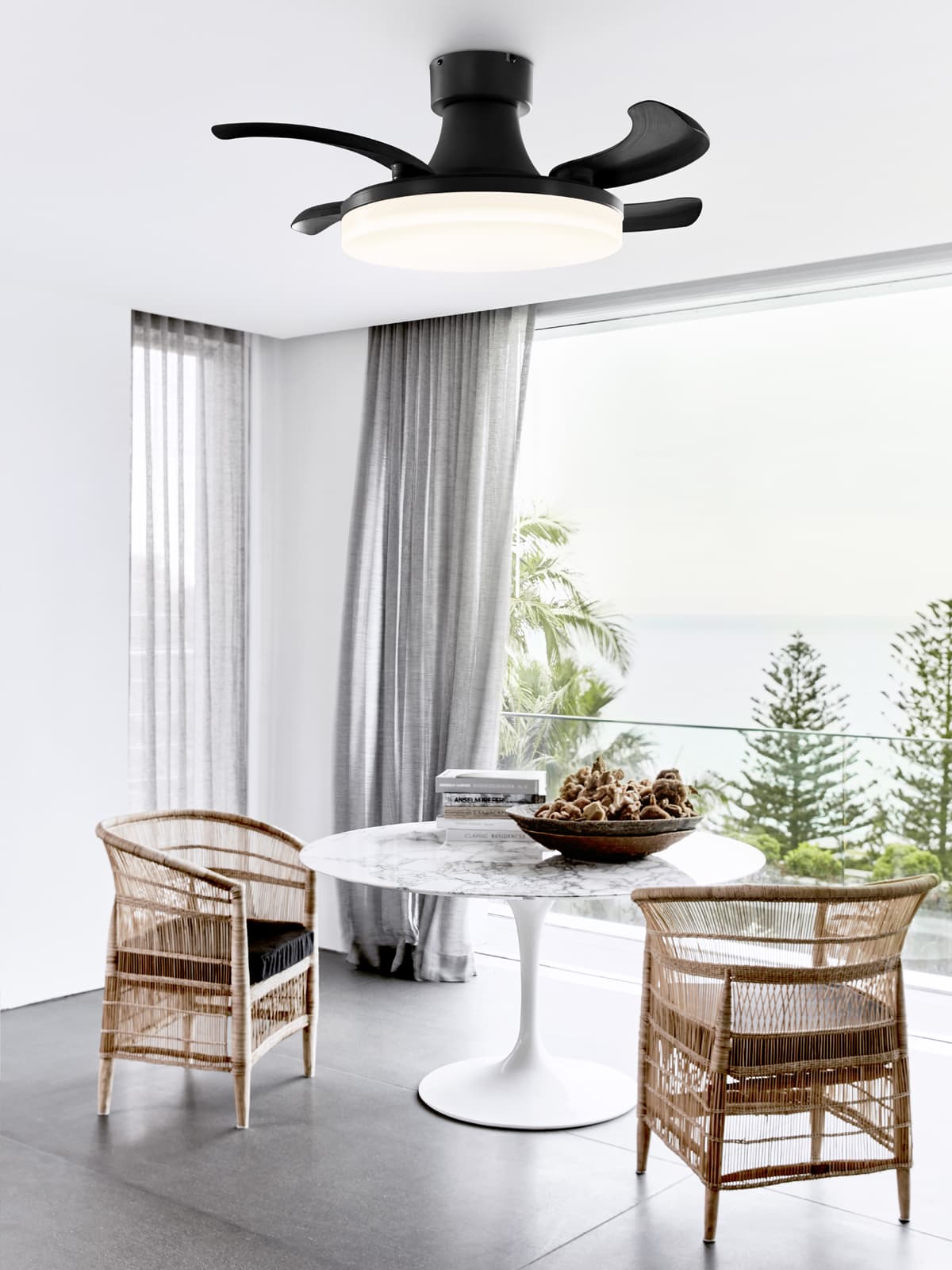 Fanaway Orbit 90cm DC Ceiling Fan with Retractable Blades and Light in Black