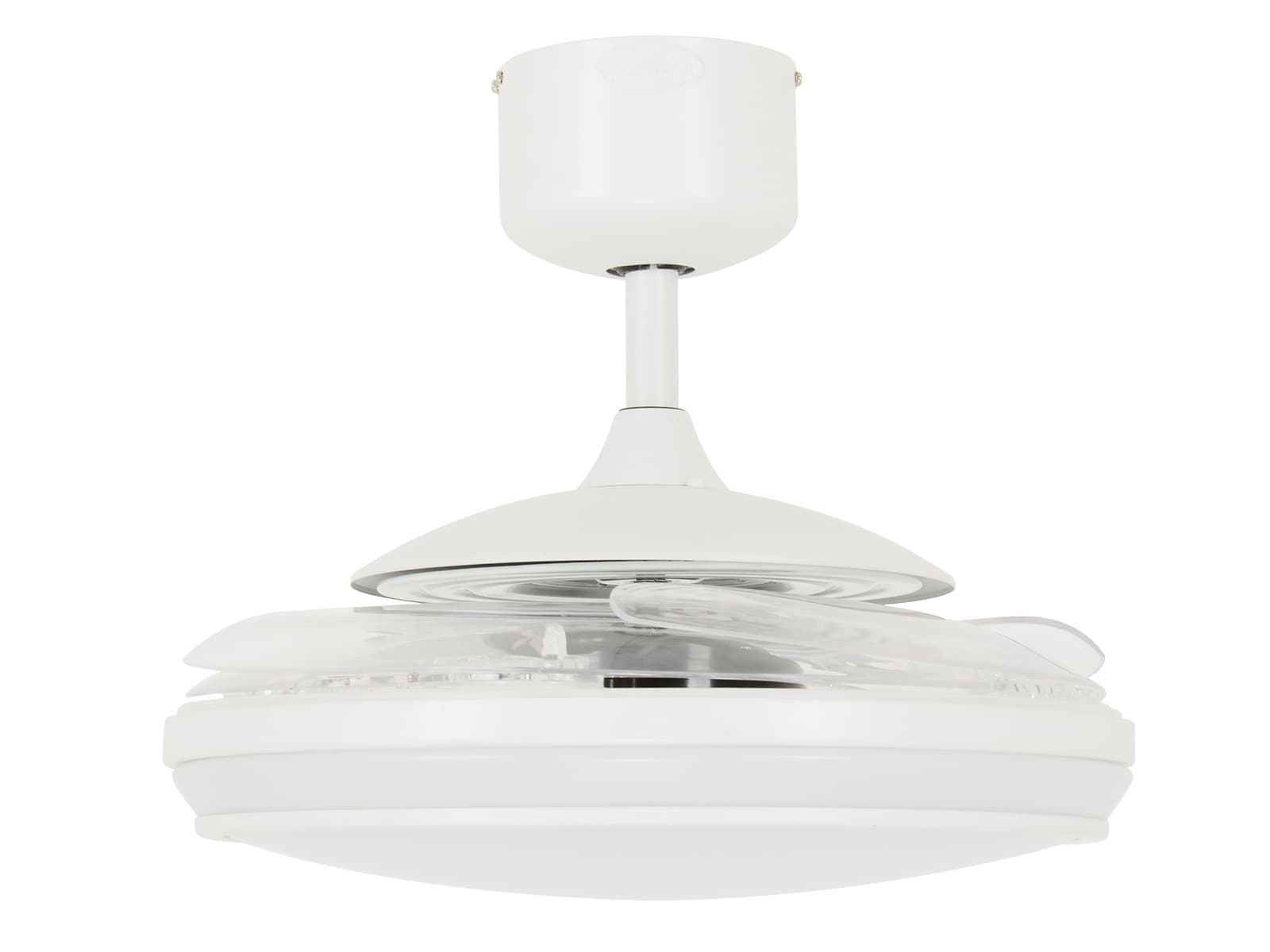 Fanaway Evo1 Prevail White Ceiling Fan with Clear Retractable Blades and LED Light and Remote