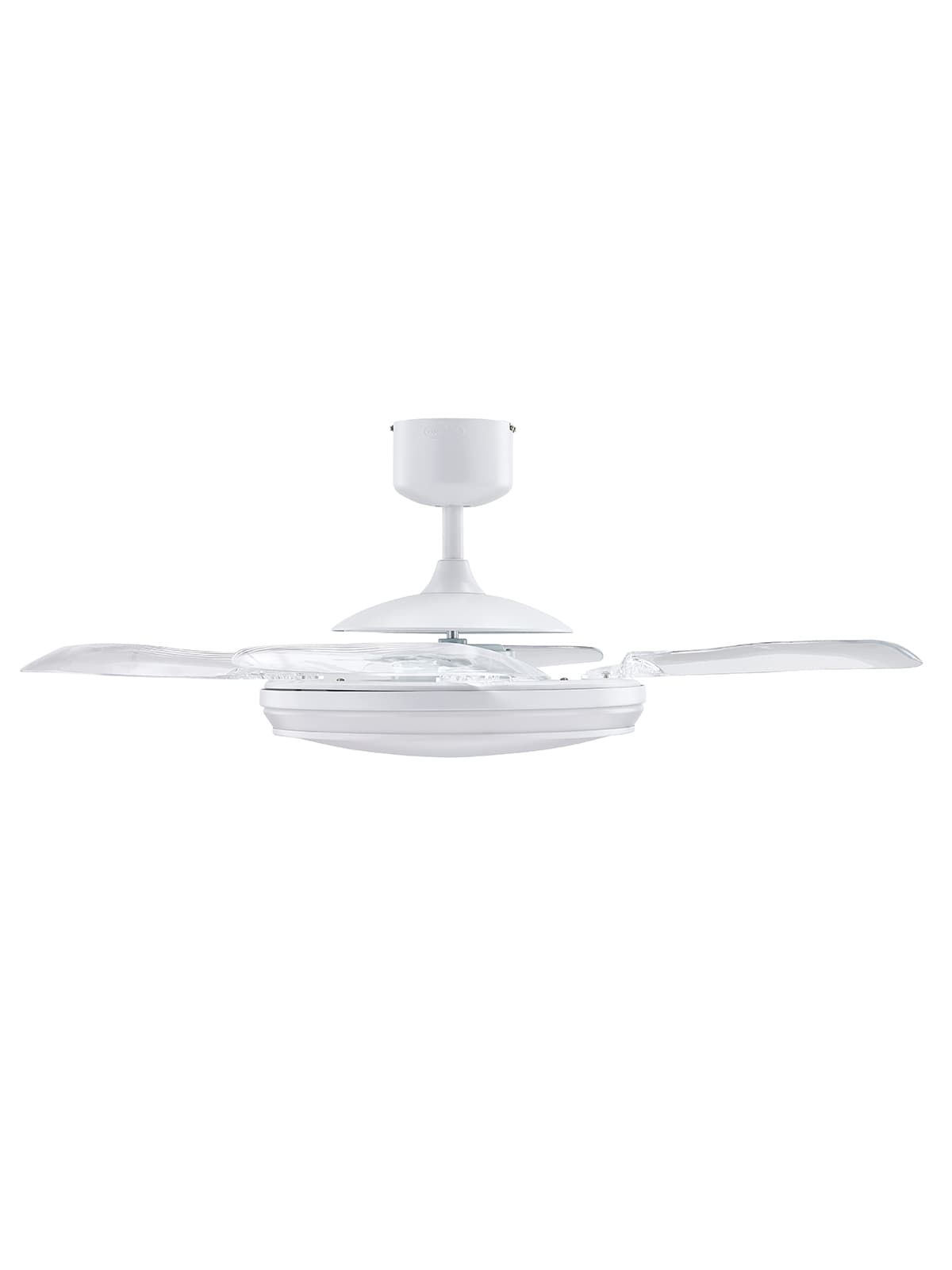 Fanaway Evo1 Prevail White Ceiling Fan with Clear Retractable Blades and LED Light and Remote