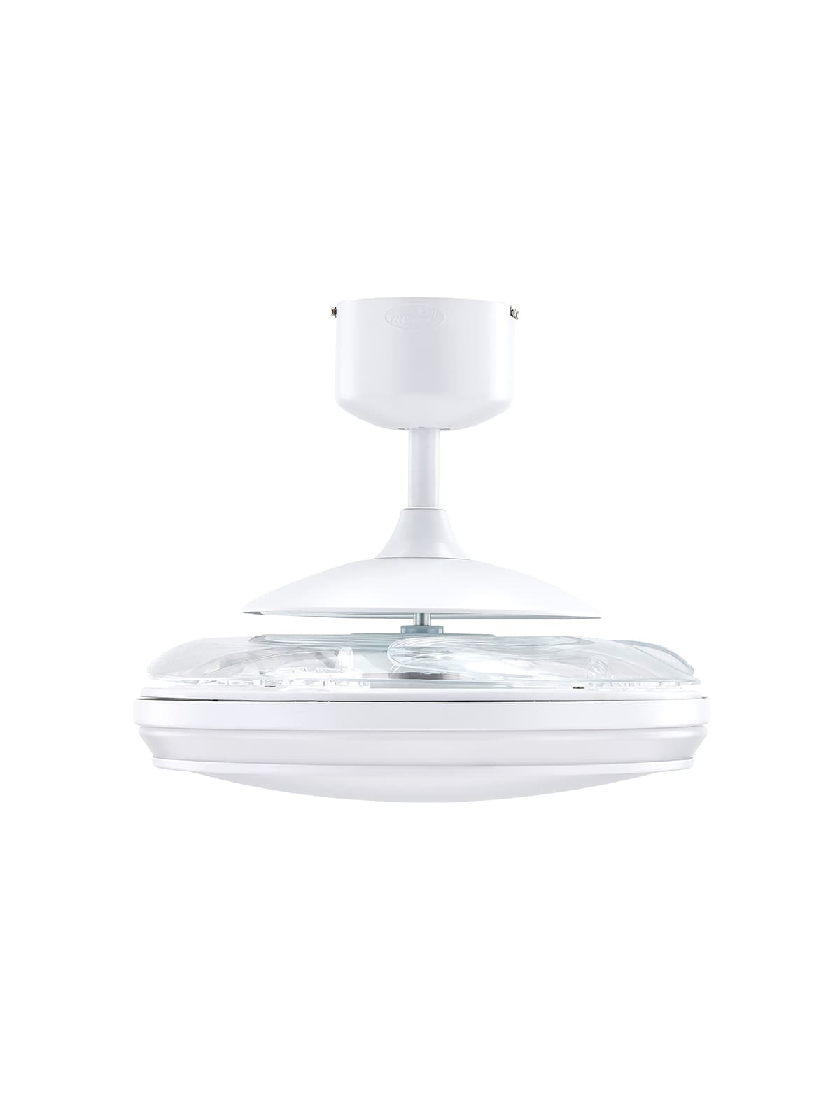 Fanaway Evo1 Prevail White Ceiling Fan with Clear Retractable Blades and LED Light and Remote