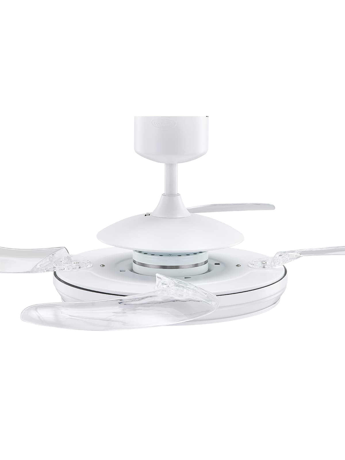 Fanaway Evo1 Prevail White Ceiling Fan with Clear Retractable Blades and LED Light and Remote