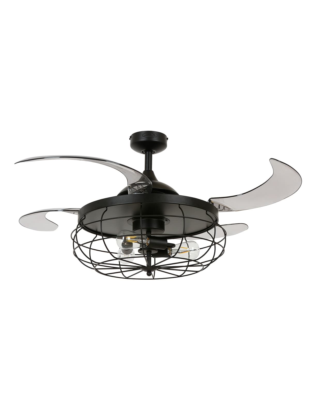Fanaway Industri Ceiling Fan In Black With Smoke Coloured Retractable Blades And Light-img-1