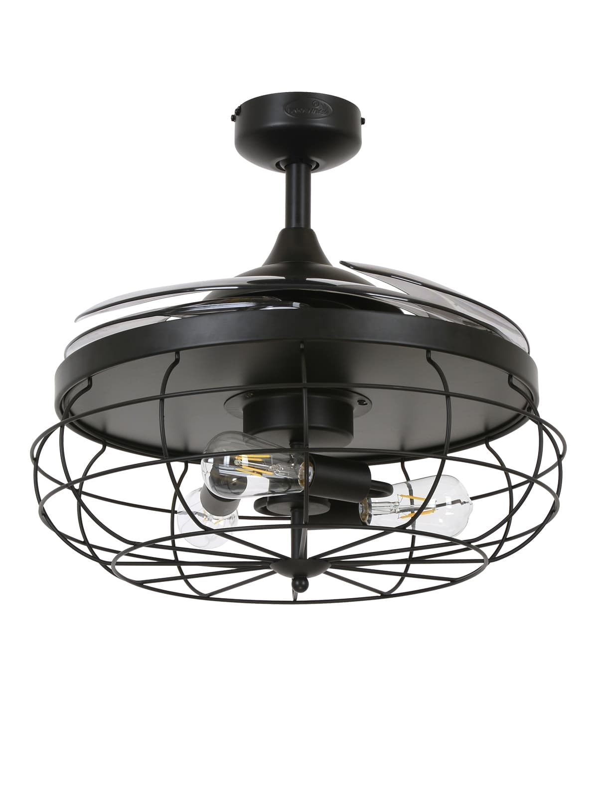 Fanaway Industri Ceiling Fan In Black With Smoke Coloured Retractable Blades And Light-img-2