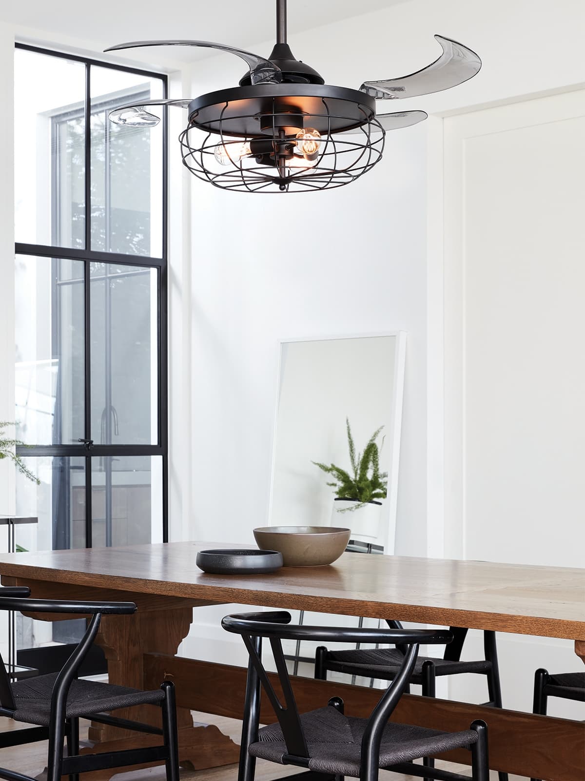 Fanaway Industri Ceiling Fan In Black With Smoke Coloured Retractable Blades And Light-img-3