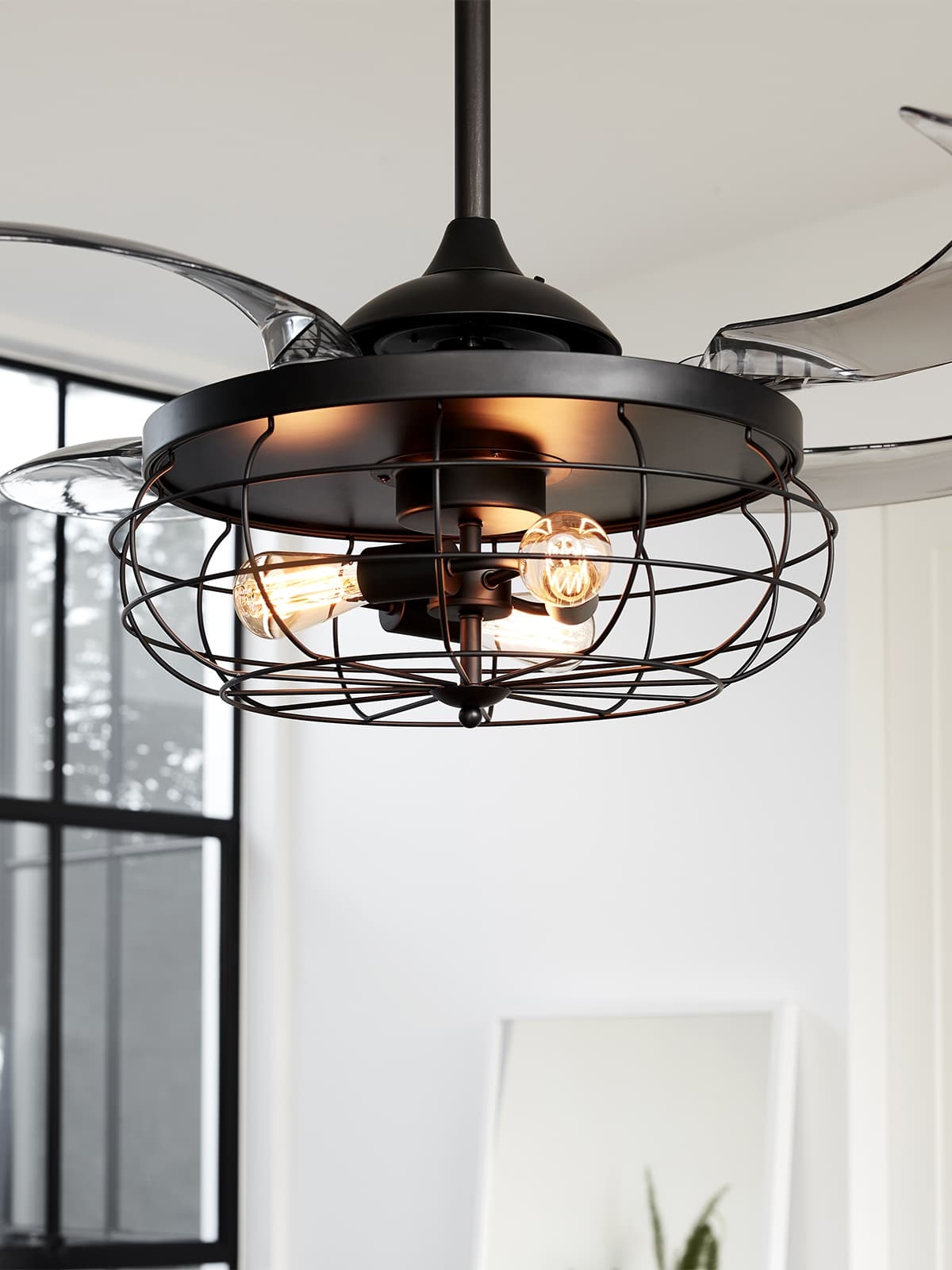 Fanaway Industri Ceiling Fan In Black With Smoke Coloured Retractable Blades And Light-img-4