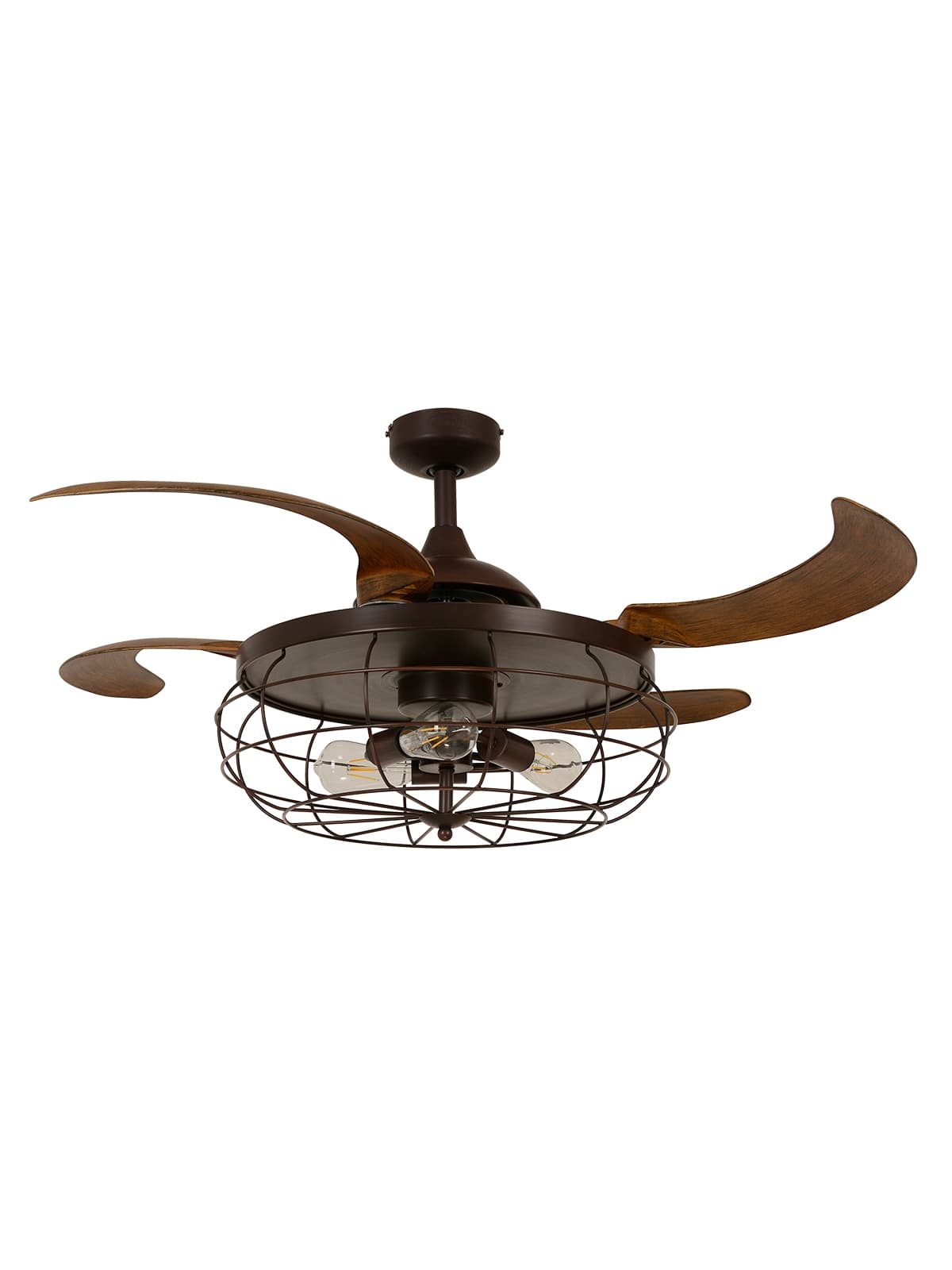 Fanaway Industri Fan in Oil Rubbed Bronze with Brown Coloured Retractable Blades And Light