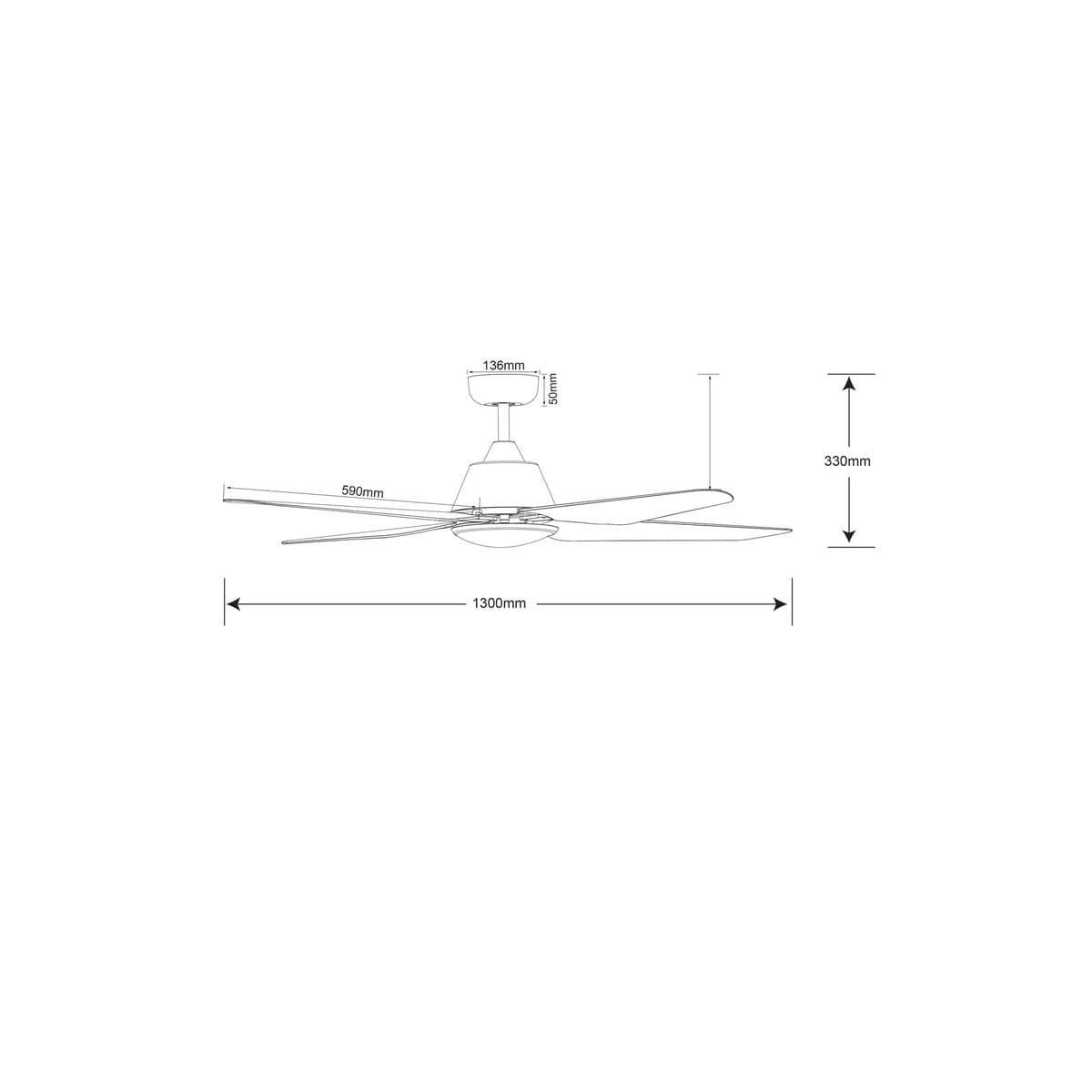 Aria 132cm Fan with LED Light in White