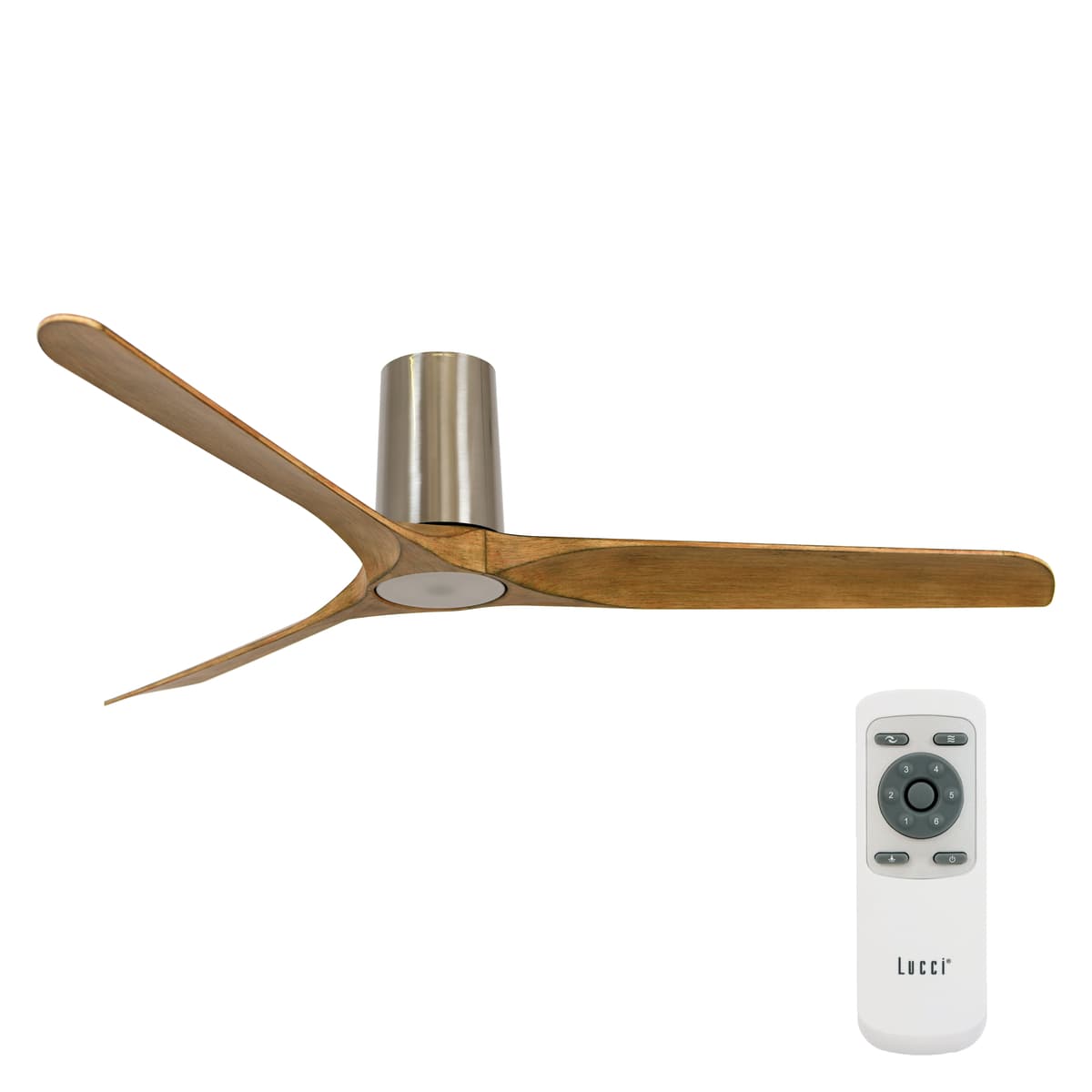 Londo 132cm DC Fan in Brushed Chrome with Teak Blades