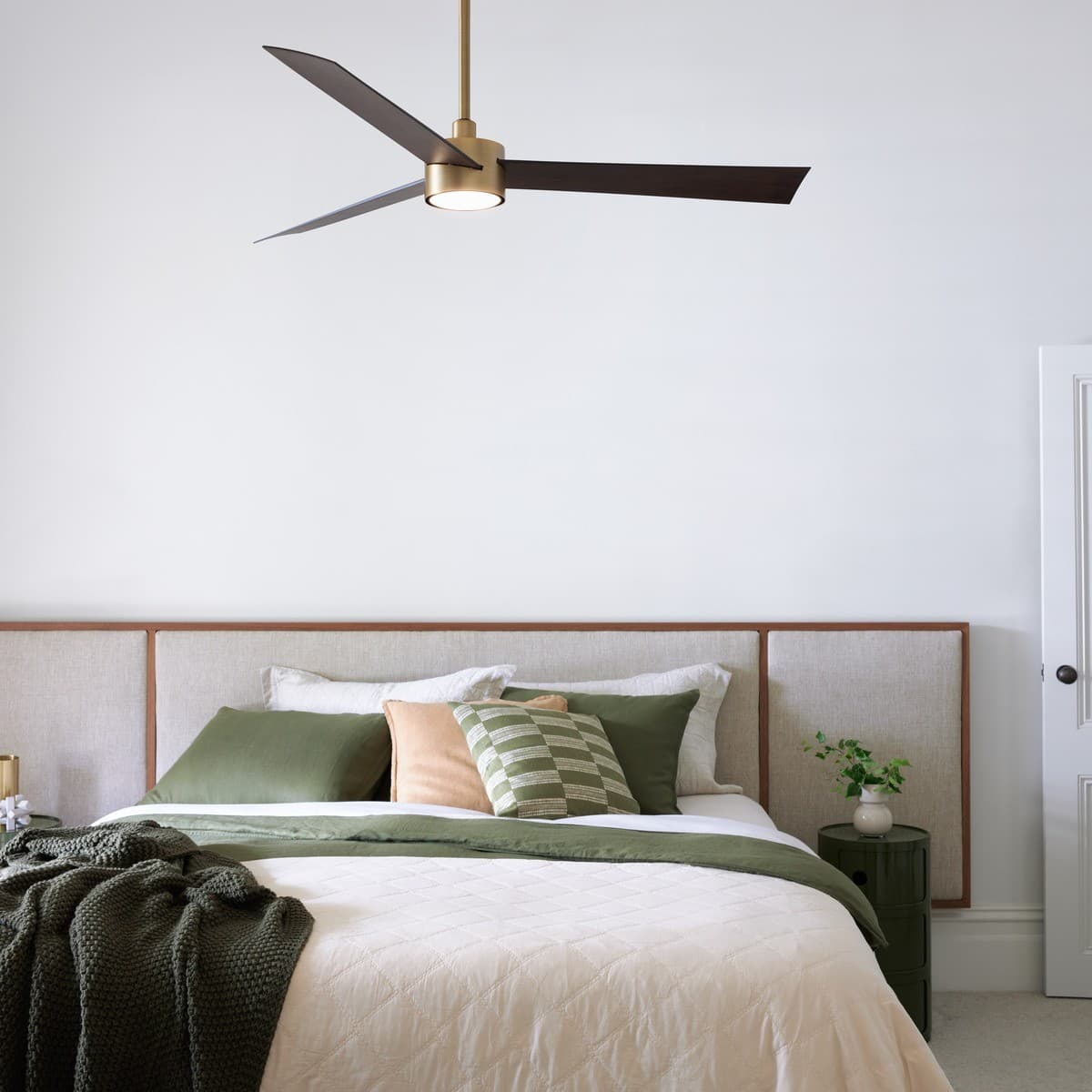 Climate IV 132cm DC Fan with Light in Antique Brass with Walnut Blades