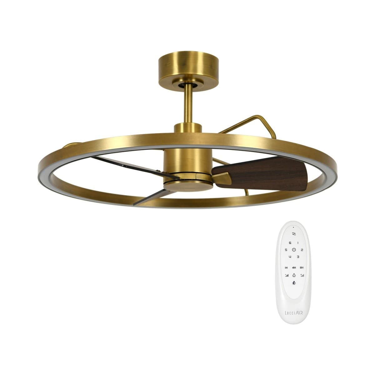 Cessna DC Fan with 700mm LED Light in Antique Brass with Walnut Blades