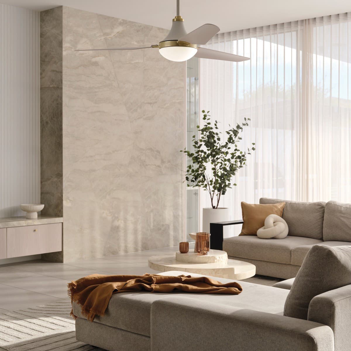 Leyndell 142cm DC Fan with Light in White with Optional Brass Details