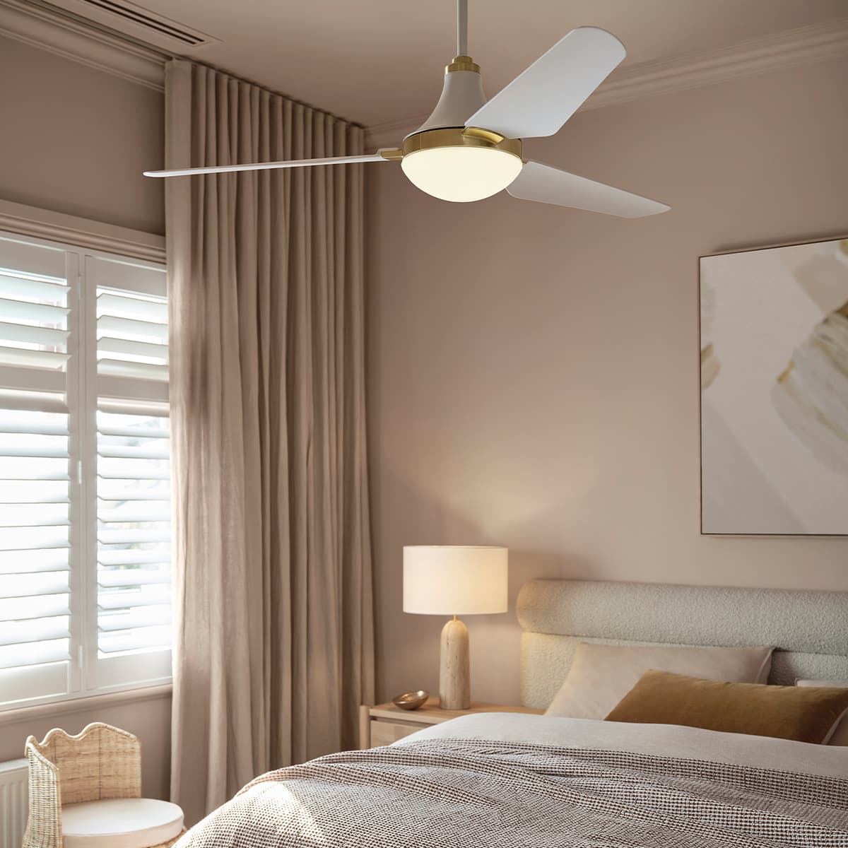 Leyndell 142cm DC Fan with Light in White with Optional Brass Details